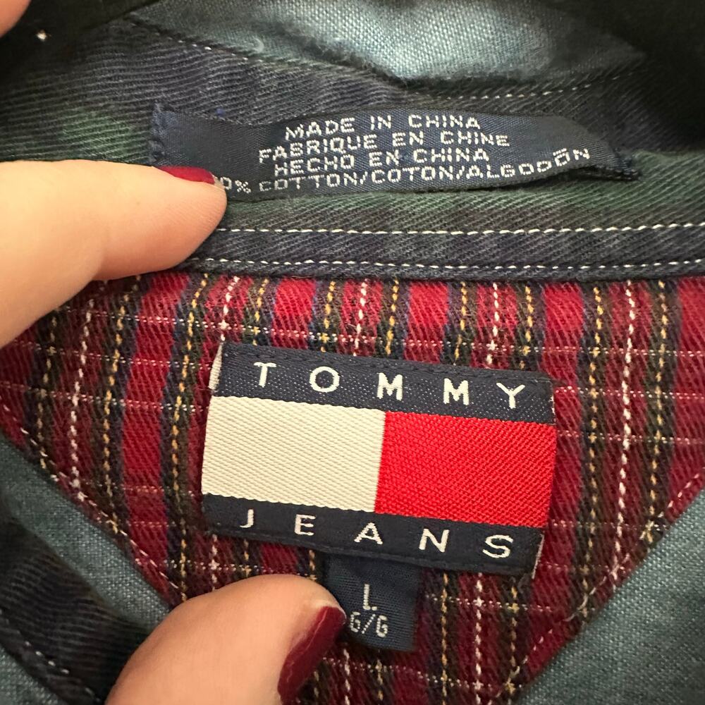 Tommy Hilfiger (L) VTG 90’s Patchwork Denim Button Up Logo Shirt Y2K - Picture 5 of 5